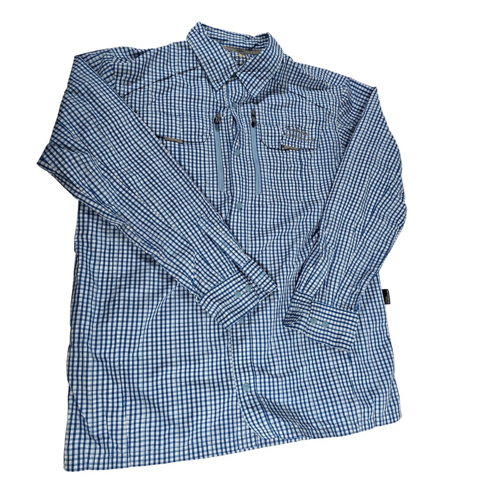 Cabelas GlideWear Mens Blue Plaid Long Sleeve Button Up Shirt XLT